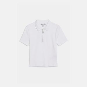 White Short Sleeve Zip Polo